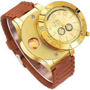 New Gold Military USB Flameless Lighter Watch